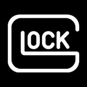 Logótipo da marca GLOCK em branco sobre fundo preto