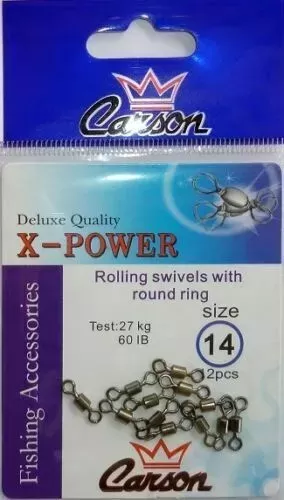 Embalagem de giratórios de pesca Carson, tamanho 14, 2 unidades, capacidade 27 kg.
