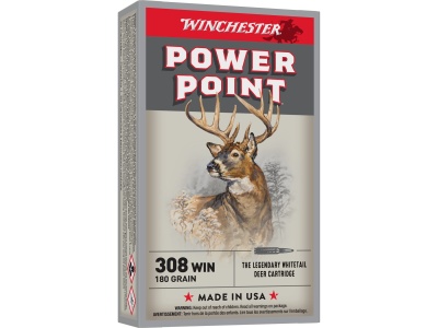 Caixa de munição Winchester Power Point calibre 308 WIN com imagem de veado