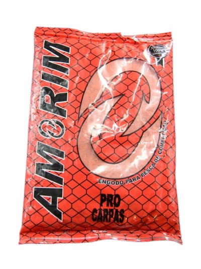 Pacote vermelho de engodo para pesca de carpas AMORIM com padrão rede preta e texto preto