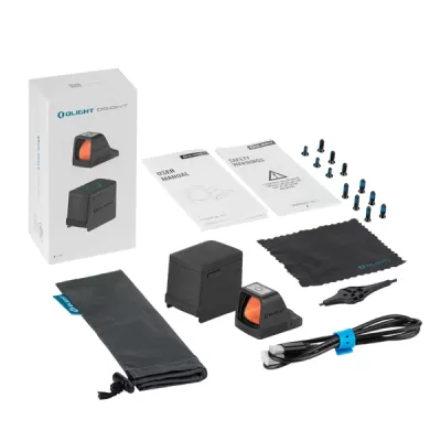 Acessórios para mira eletrónica Olight com lente laranja e vários componentes