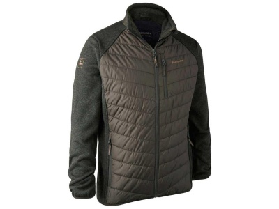 Casaco masculino acolchoado castanho e cinza com fechos e logótipo bordado