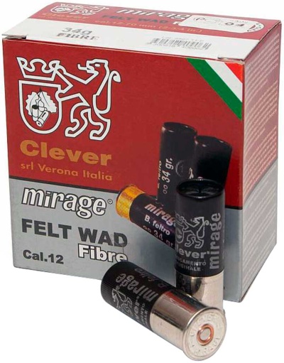 Caixa de cartucho calibre 12 Clever com três cartuchos pretos