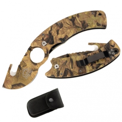 Faca dobrável camuflagem e capa preta