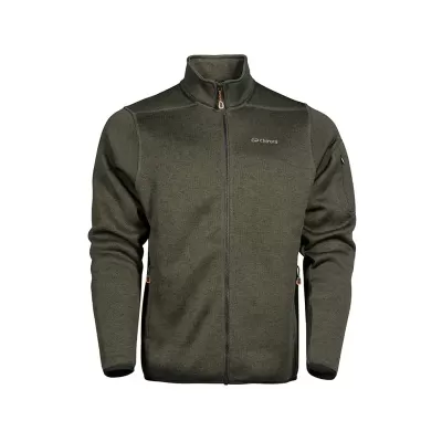 Casaco verde-oliva com fecho de correr e logo CHIRUCA no peito