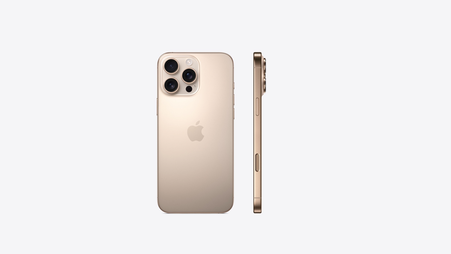 Apple iPhone 16 Pro Smartphone dourado com três câmaras e lateral vista