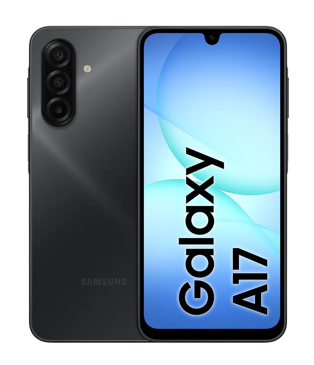 Samsung Galaxy A17 4G Smartphone Samsung Galaxy A17 preto com ecrã frontal e três câmaras traseiras