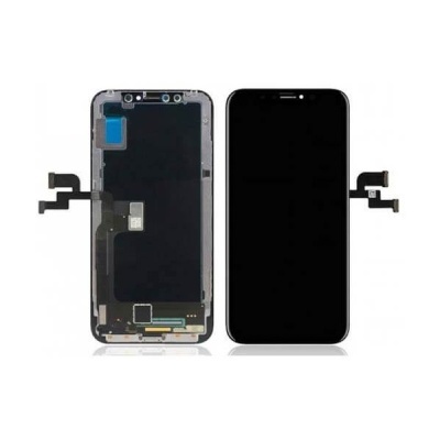 Ecrã preto para smartphone com conectores flexíveis, vista frente e verso