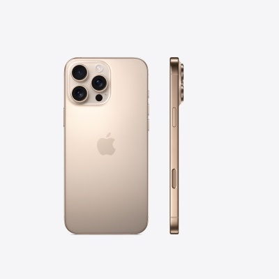 Smartphone dourado com três câmaras e lateral vista