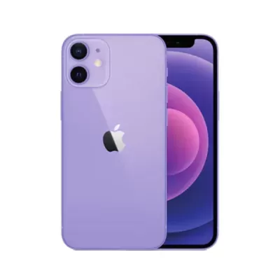 Smartphone Apple iPhone lilás com duas câmaras traseiras e ecrã frontal com imagem abstrata.