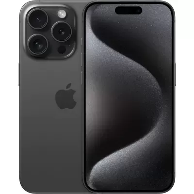 Smartphone Apple iPhone cinza escuro com três câmaras e ecrã preto.