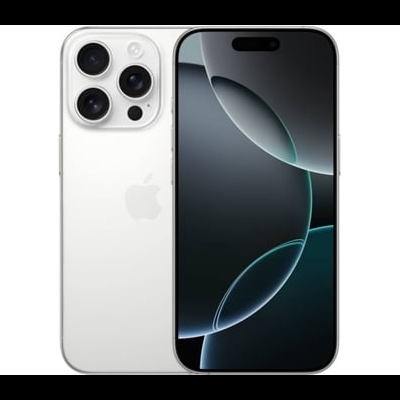 Smartphone Apple iPhone branco com três câmaras e ecrã frontal com padrão abstrato