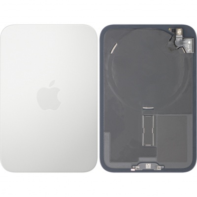 Suporte Apple com acabamento branco e componentes internos cinzentos visíveis