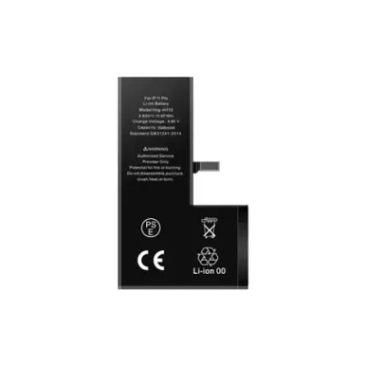 Bateria preta para iPhone 11 Pro com texto branco e símbolos de segurança