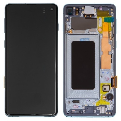 Smartphone moderno com ecrã preto ao lado da parte traseira aberta mostrando componentes internos