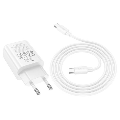 Carregador de parede branco com cabo USB-C branco