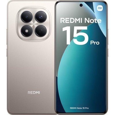 Smartphone Redmi Note 15 Pro prateado com quatro câmaras ecrã grande