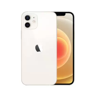 Smartphone branco com ecrã frontal com fundo circular luminoso e traseira com duas câmaras e logótipo Apple