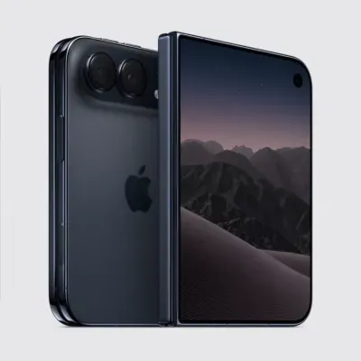 Dois smartphones dobráveis pretos com design moderno e câmaras duplas