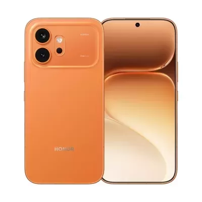 Smartphone HONOR laranja com câmara dupla traseira e ecrã frontal