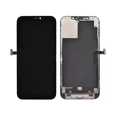 Ecrã frontal e traseiro de smartphone em preto com conectores flexível