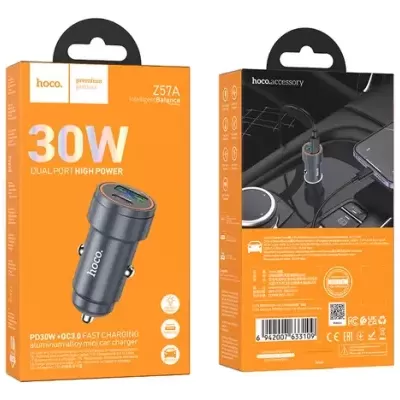 Caixa de carregador de carro em liga de alumínio com duas portas USB, cor laranja e preta
