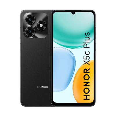 Smartphone HONOR X5C Plus preto com três câmaras e ecrã colorido