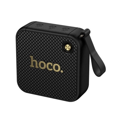 Coluna portátil quadrada preta texturizada com texto dourado hoco.