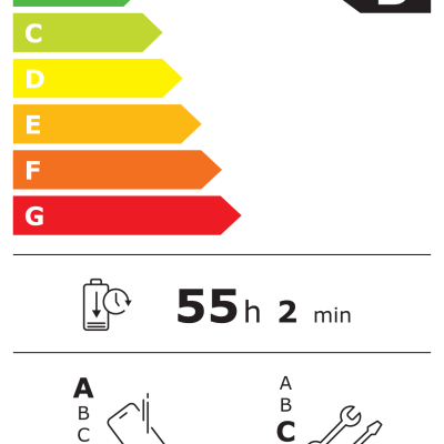Etiqueta energética do REDMI com classificação B e autonomia de 55h2min