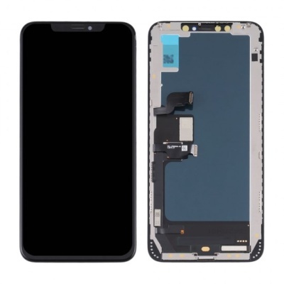 Ecrã e digitalizador preto de smartphone com componentes eletrónicos visíveis