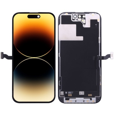 Ecrã completo de smartphone com display colorido e parte traseira de componentes