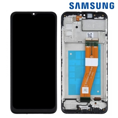 Smartphone Samsung com ecrã preto e componentes internos visíveis