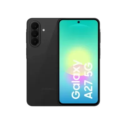 Smartphone Samsung Galaxy A27 5G preto com ecrã frontal e três câmaras traseiras