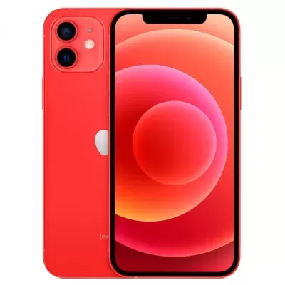 Smartphone vermelho com duas câmaras traseiras e ecrã frontal ligado