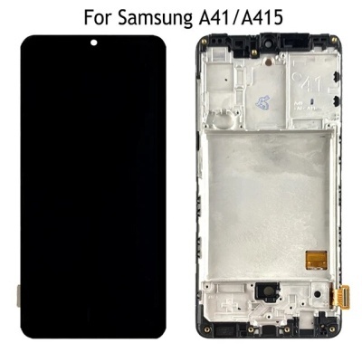 Ecrã e estrutura frontal para Samsung A41/A415 com partes eletrónicas visíveis