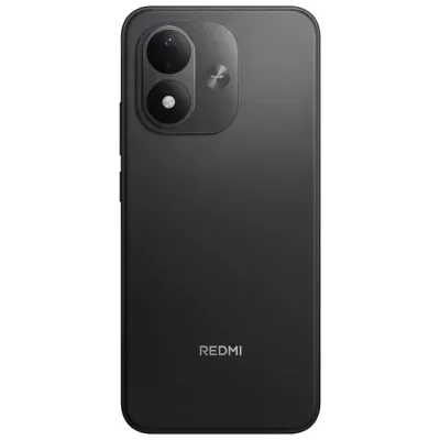 Smartphone Redmi preto com duas câmaras traseiras e texto 50MP