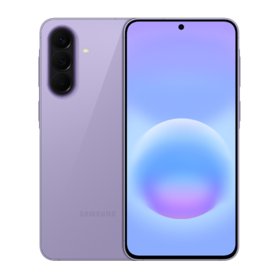 Smartphone Samsung lilás com três câmaras traseiras e ecrã frontal de margens finas