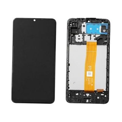 Ecrã de smartphone preto e sua moldura interna com cabos flexíveis laranja