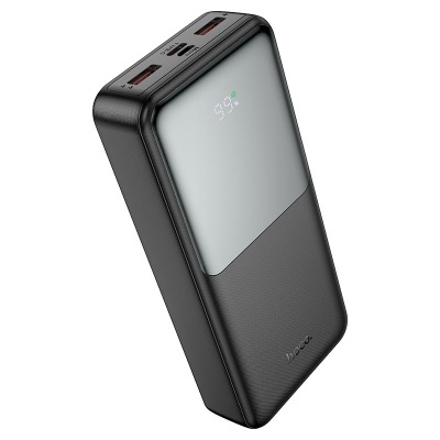 Carregador portátil preto com painel digital e duas portas USB