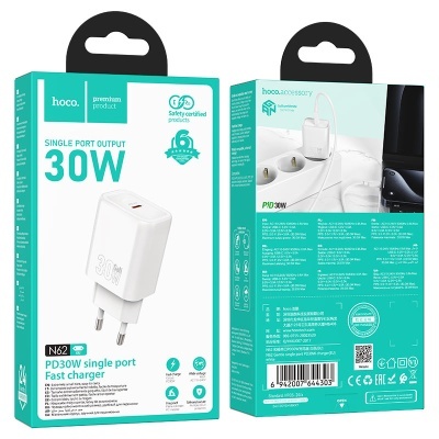 Caixa de carregador rápido Hoco PD30W branco para tomada europeia