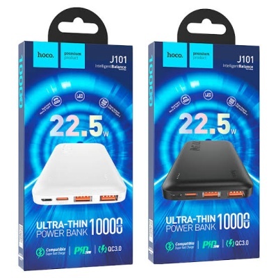Embalagens de power banks ultra-finos hoco. J101 branco e preto 10000mAh
