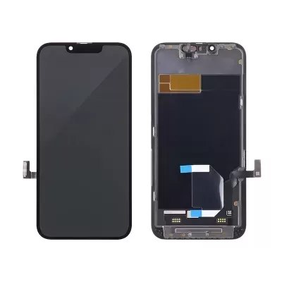 Conjunto de ecrã preto para smartphone mostrando frente e componentes internos