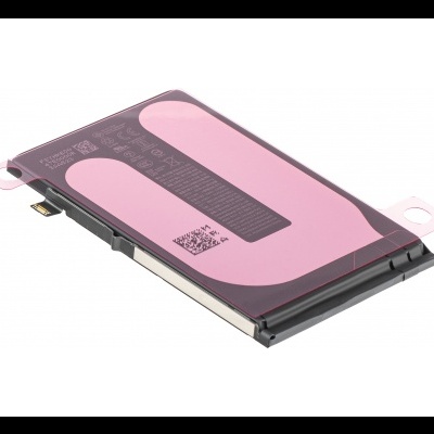 Bateria retangular rosa e preta para dispositivo eletrónico com etiquetas