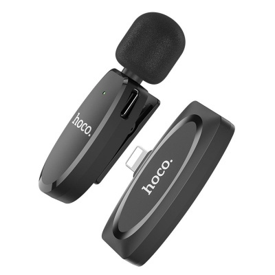 Microfone sem fios Hoco preto com cápsula de espuma e conector Lightning