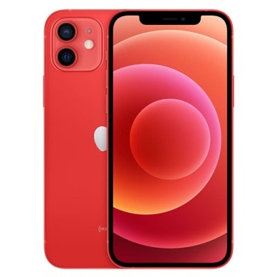 Smartphone vermelho com ecrã ligado e duas câmaras traseiras
