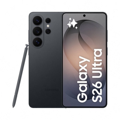 Smartphone Samsung Galaxy S22 Ultra preto com caneta e texto no ecrã