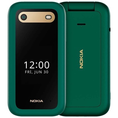 Telefone móvel Nokia verde com ecrã digital e câmara dupla