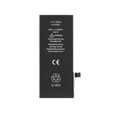 Bateria Li-ion preta para iPhone SE2 com texto branco num fundo branco