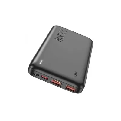 Power bank preto com portas USB e indicador de carga