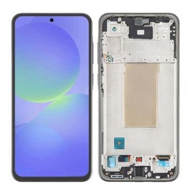 Smartphone com ecrã ativo ao lado do painel traseiro removido mostrando componentes internos
